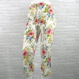 REAL CLOTHES Capri Floral Pants Cropped Summer White Feminine Pink Green Size 4